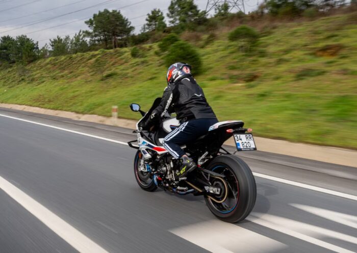 Motorcyclist riding on an open highway