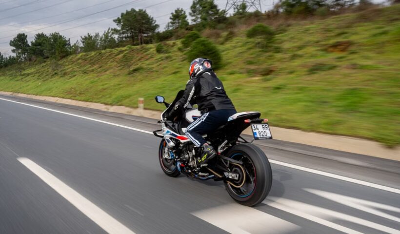 Motorcyclist riding on an open highway